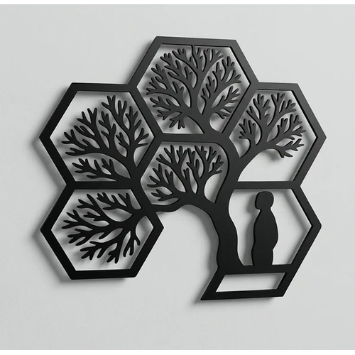 Hayat A�ac� Duvar Tablosu MDF Lazer Kesim Alt�gen Geometrik Modern Duvar S�s�