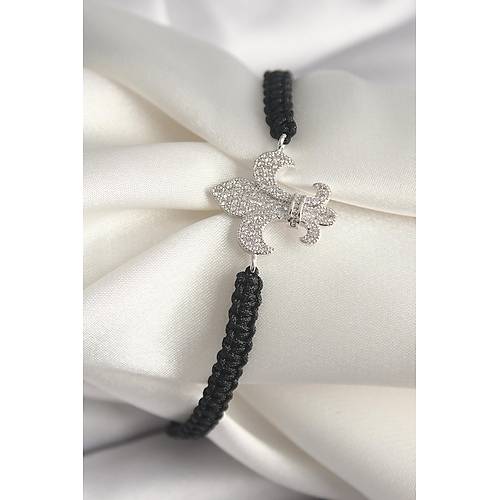 Pirin� G�m�� Renk Zirkon Ta�l� Zambak Fig�r Asanrs�rl� Makrome Model Kad�n Bileklik