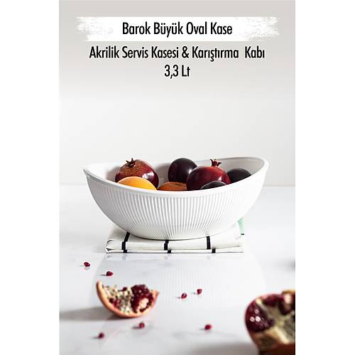 Akrilik Barok Beyaz B�y�k Oval Meyve & Salata Kasesi & Kar��t�rma Kab� / 3,3 Lt (CAM DE��LD�R)