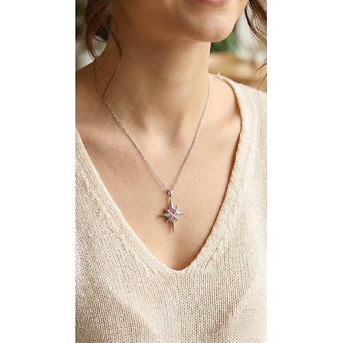 316L �elik G�m�� Renk Zirkon Ta�l� Kutup Y�ld�z� Model Kad�n Kolye