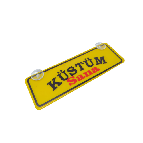 K�st�m Sana Yaz�l� Sar� Dekor Plaka Vantuzlu Cam S�s� 22x7.5cm KS2