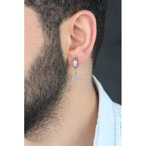 Silver Renk Kaplama Osmanl� Tu�ra Fig�rl� K�st�rmal� �elik Erkek K�pe