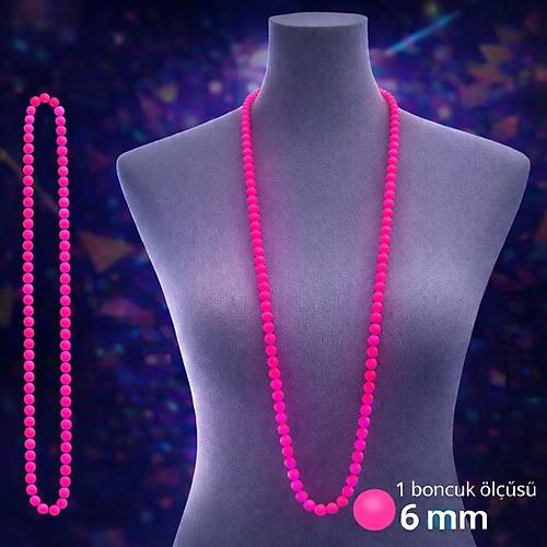 Neon Pembe Boncuk Kolye 80 cm � Retro 80�ler 90�lar Parti Aksesuar�