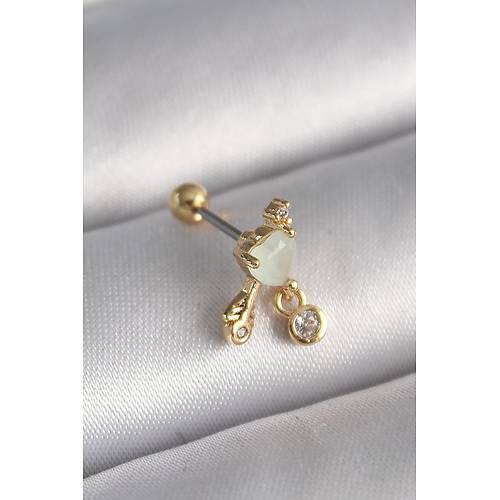 316L �elik Gold Renk Beyaz Mineli Kalp Sallant� Zirkon Ta�l� Tragus Piercing