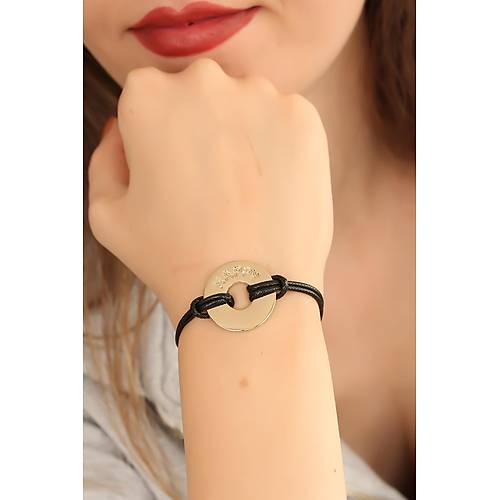 HAPPY (Mutlu) Siyah Deri �pli Unisex Mood Bileklik