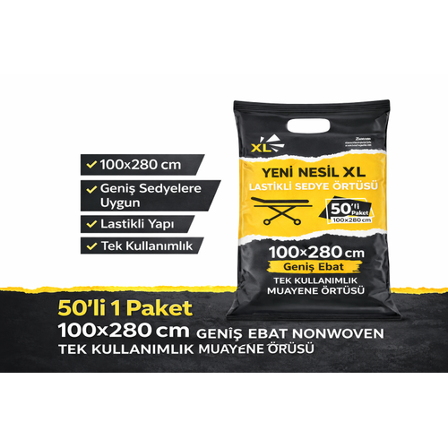 Yeni Nesil XL Lastikli Sedye �rt�s� 100x280 cm Geni� Ebat Nonwoven Tek Kullan�ml�k Muayene Sedye �rt�s� 50'L� 1 Paket