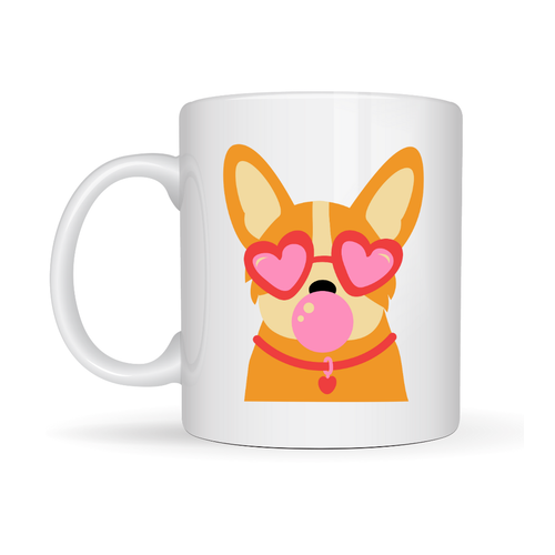 Sevimli Corgi Desenli Porselen Kupa Model 44 � Kalpli G�zl�kl� K�pek Tasar�ml�, E�lenceli & Hediye Fikri