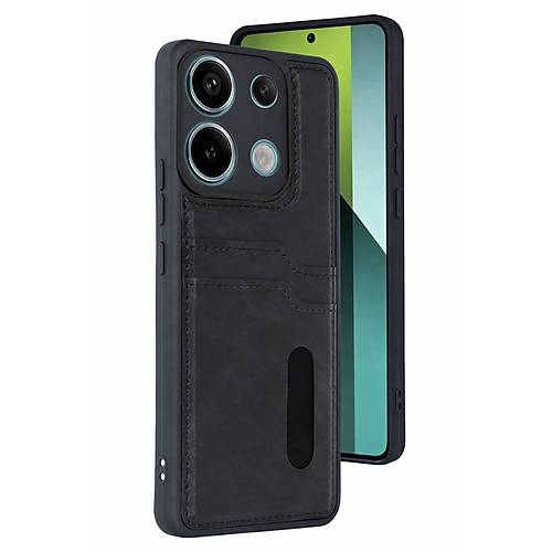 Redmi 15C 4G Sara Kartvizitli Deri K�l�f - Siyah