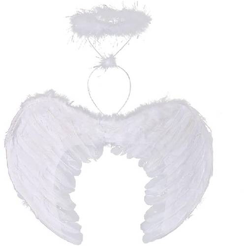 Beyaz Renkli T�yl� Bebek Melek Kanad� ve Tac� 30x45 cm