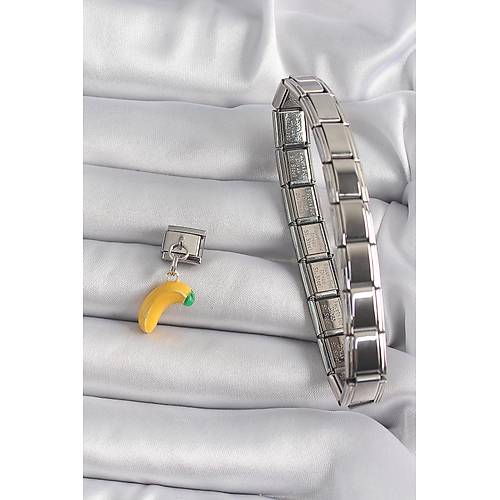 316L �elik G�m�� Renk Sallant� Muz Model Nomination Charm