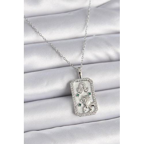 316L �elik G�m�� Renk Zincir Aslan Burcu Zirkon Ta�l� Kad�n Kolye