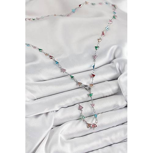 Pirin� Renkli Zirkon Ta�l� ��gen Model G�m�� Renk Kad�n Y Kolye