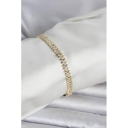 Pirin� Gold Renk Zirkon Ta�l� �avu� Model Kad�n Bileklik
