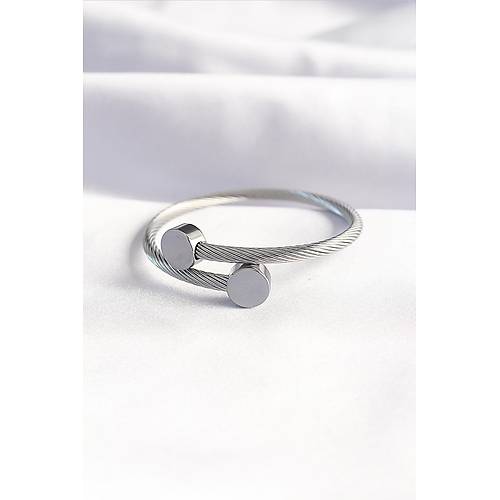 316L �elik G�m�� Renk Oval Aksesuarl� Burgu Model Bileklik ve Y�z�k Kombini