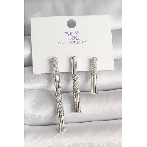 Pirin� G�m�� Renk Zirkon Ta�l� Bambu Model 3'L� Kad�n Kombin K�pe