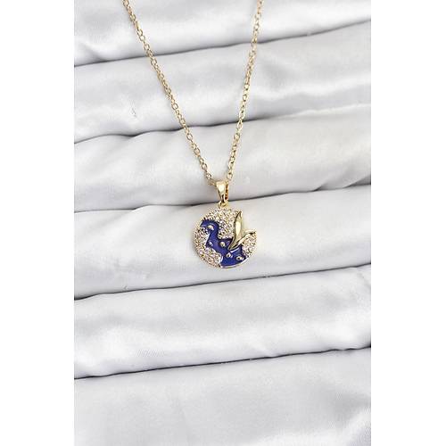 316L �elik Zincir Gold Renk Gece Model Zirkon Ta�l� Kad�n Kolye