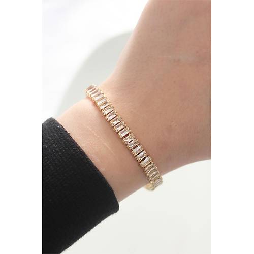 Pirin� Zirkon Ta�l� Gold Renk Su Yolu Bileklik