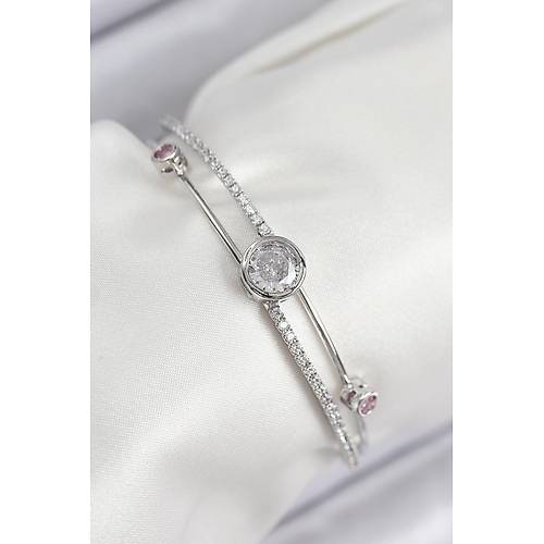 Pirin� Zirkon Ta�l� P�rlanta Model G�m�� Renk Kad�n Bileklik