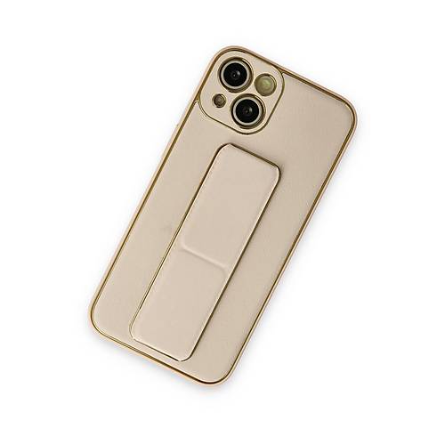 iPhone 14 Plus K�l�f Coco Deri Standl� Kapak - Gold