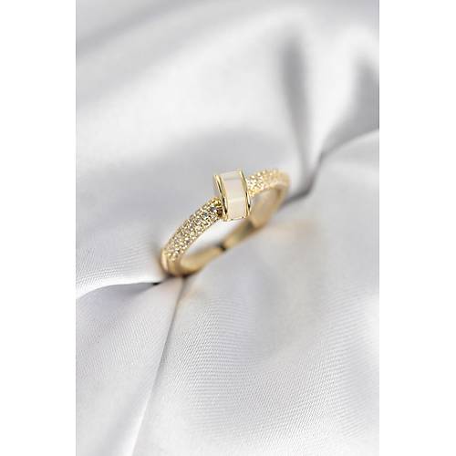 Zirkon Ta�l� Sedefli Gold Renk Kad�n Y�z�k