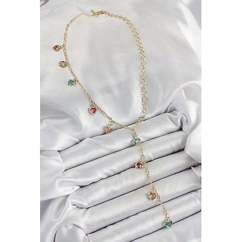 Pirin� Asorti Kalp Model Gold Renk Zirkon Ta�l� Y Kolye