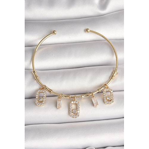 Pirin� Gold Renk Sallant� Zirkon Ta�l� Messika Fig�r Charm Kad�n Bileklik