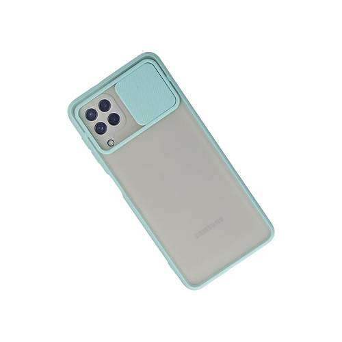 Galaxy A22 K�l�f Palm Buzlu Kamera S�rg�l� Silikon - Turkuaz