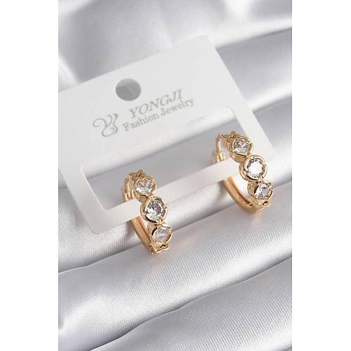 Pirin� Gold Renk Zirkon Ta�� Kalp Detay Kad�n K�pe