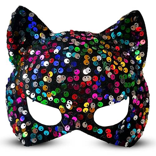 Siyah Kadife Kuma� �zerine Rengarenk Payetli Pullu Parti Maskesi 16x14 cm