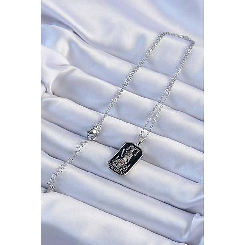 316L �elik Zincir G�m�� Renk Siyah Mineli Tarot Kolye