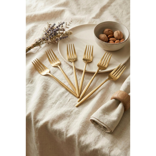 6'l� L�ks Gold Paslanmaz �elik Yemek �atal� Seti (21 cm)