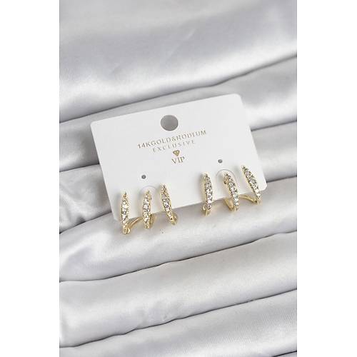 Gold Renk Pirin� Zirkon Ta�l� Kad�n K�pe