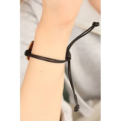 LOVE (A��k) Siyah Deri �pli Unisex Mood Bileklik