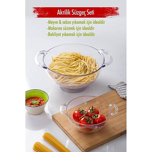 Akrilik �effaf 2 Li S�zge� Seti ( Makarna & Pirin� S�zgeci )