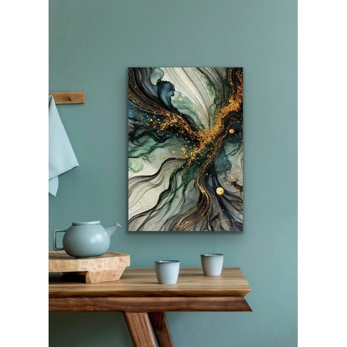 Ye�il Mavi Gold Soyut Kanvas Tablo 70x100cm