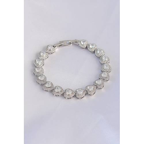 Vip Seri Pirin� Zirkon Ta�l� G�m�� Renk Kalp Model Bileklik