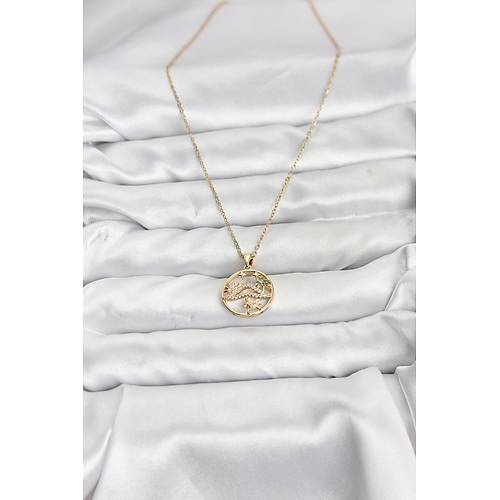 316L �elik Zincir Gold Renk �ans Kolyesi Model Zirkon Ta�l� Kad�n Kolye