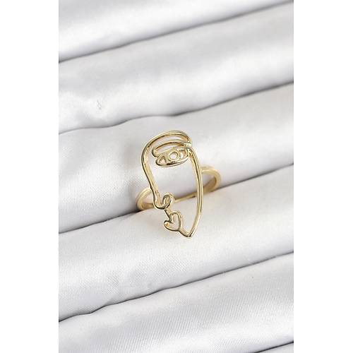 Pirin� Gold Renk Picasso Tarz� Tek �izgi Y�z Model Kad�n Y�z�k