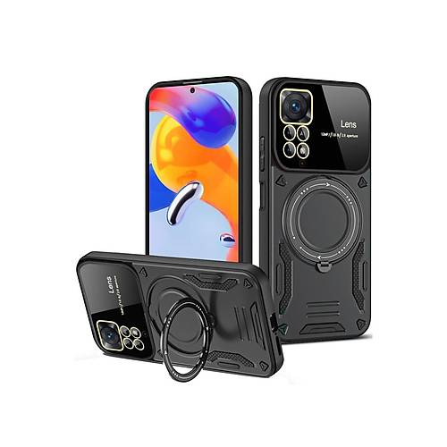 Redmi Note 12 Pro 4G K�l�f Joy Lens Standl� Kapak - Siyah