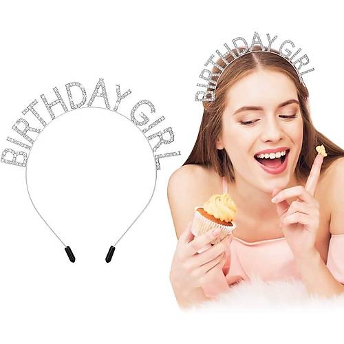 Kristal Ta�l� G�m�� Birthday Girl Yaz�l� Do�um G�n� Parti Tac� 19x11 cm