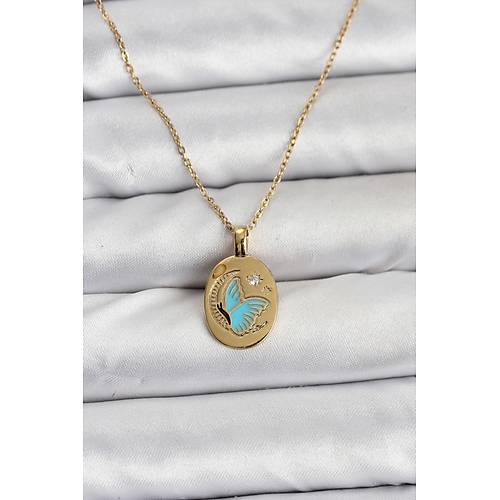 316L �elik Zincir Gold Renk Kelebek Fig�r Kad�n Kolye