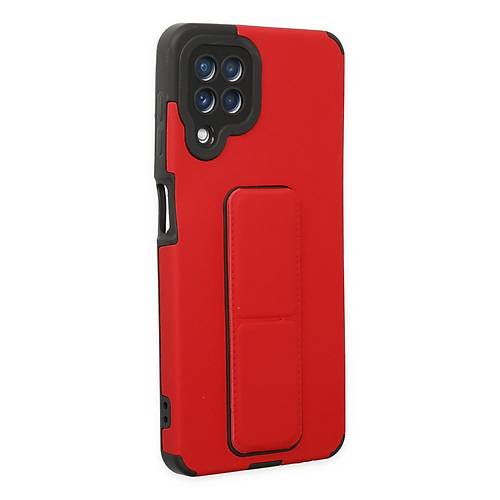 Galaxy A22 K�l�f Mega Standl� Silikon - K�rm�z�