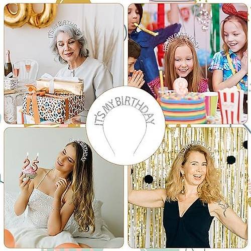 Kristal Ta�l� G�m�� Renk �t's My Birthday Yaz�l� Do�um G�n� Parti Tac� 14x16 cm