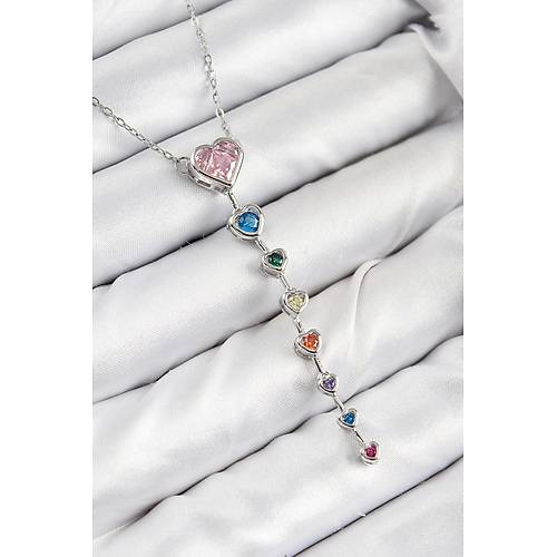 Pirin� Renkli Zirkon Ta�l� Kalp Model G�m�� Renk Kad�n Y Kolye