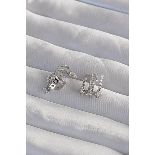 Pirin� G�m�� Renk �ncili �oklu Zirkon Ta�l� Yar�m Halka K�pe