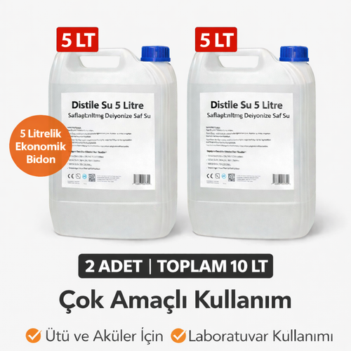 2 Adet Distile Su 5 Litre Toplam 10 Litre Safla�t�r�lm�� Deiyonize Saf Su �ok Ama�l� Kullan�m