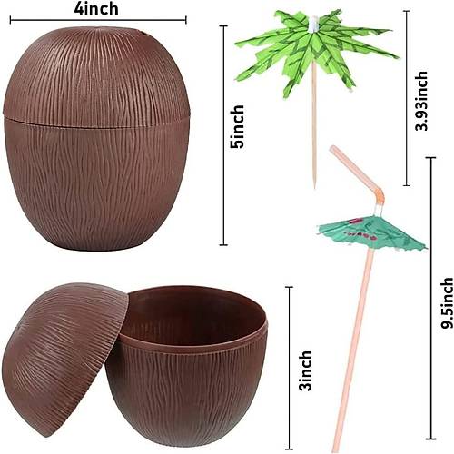 Hindistan Cevizi Hawaii Luau Aloha Pipetli ��ecek Kab� Bardak 10x13 cm 1 Adet