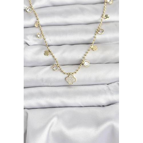 Pirin� Gold Renk Yonca Model Kad�n Kolye
