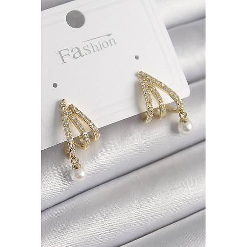 Pirin� Gold Renk Zirkon Ta�l� Pen�e Model �nci Detay Kad�n K�pe