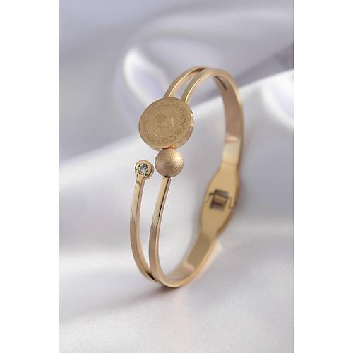 316L �elik Gold Renk �eyrek Alt�n Zirkon Ta� Detay Kad�n Kelep�e